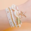 Böhmisches 7-teiliges Armband-Set im Strandstil mit Seestern-Anhängern und weißen Perlen - AB915-01 Beige