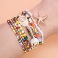 Buntes böhmisches Sommer-Strandperlen-Armbandset mit Seestern- und Muschelanhängern - AB915-02 Mehrfarbig