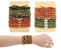Bohemian retro handmade elastic hair ties and bracelets in earthy green and orange set - New Rhinestone Style - Mixed Colors - No Cardboard