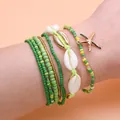 7-teiliges böhmisches Perlenarmband-Set in Grün mit Muschel- und Seesternanhängern - AB915-04 Grün
