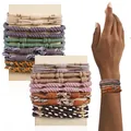 Handmade Bohemian woven elastic hair ties and bracelets set with beads for women - Style A - Vintage Mixed Colors - Short Card Set