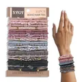 Set of 25 handmade boho decorative hair ties and bracelets in vintage pink and grey - Style E - Macaron Mixed Colors - Long Card