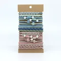 Bohemian handmade elastic hair ties set featuring pearl accents in vintage Morandi colors - Artificial Pearl Decor Style - Morandi Colors - Long Card