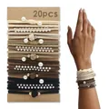 Set of 20 Bohemian handmade hair ties and elastic bracelets with decorative pearls - Artificial Pearl Decor Style - Vintage Coffee - Long Card