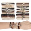 Set of handmade bohemian hair ties and bracelets with charms in vintage earth tones - Heart Pendant Style - Vintage Earth Tones - Short Card