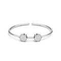 Elegant sterling silver open bangle featuring two pavé hexagonal star charms - Double Hexagram Open Bracelet (B16751) + GRA/Black Card / 50*60mm