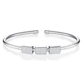 Elegant sterling silver open bangle with three rectangular micro-pave moissanite stones - Rectangular Pave Detail Open Bracelet (B16901-5060) + GRA/Black Card / 50*60mm