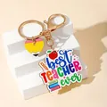 Colorful "Best Teacher Ever" keychain featuring heart pencil and red apple charms - Best Teacher & Heart Pencil Pendant (4)
