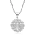 Collar medalla San Benito de acero inoxidable plateado para hombre estilo retro - Plateado