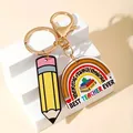 Best Teacher Ever keychain with colorful rainbow and pencil charms for appreciation - Rainbow Best Teacher & Yellow Pencil Pendant (3)