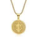 Collar con colgante medalla de San Benito exorcista de acero inoxidable dorado vintage - Dorado