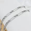 Close-up of polished stainless steel rectangle link chain for DIY jewelry making. - Steel / 4mm