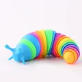 Rainbow flexible caterpillar fidget slug toy for sensory stress relief and kids - Large Rainbow Caterpillar with Blue Head