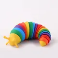 Flexible articulated rainbow slug fidget toy with vibrant colorful segments and sensory design - Large Rainbow Caterpillar with Yellow Head