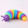 Rainbow articulated caterpillar slug fidget toy for stress relief in vibrant multi-colors - Large Rainbow Caterpillar with Purple Head
