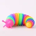 Colorful rainbow slug fidget toy with flexible segmented body for stress relief - Large Rainbow Caterpillar with Pink Head