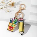 Teacher appreciation gift keychain with colorful acrylic pencil and stationery charms - Pen Holder & Large Pencil Style (8)