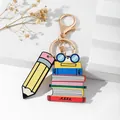 Cartoon pencil and stack of books acrylic keychain gift for teachers school season - Pencil Books & Glasses Style (9)