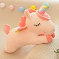 Adorable pink unicorn plush toy with rainbow horn and wings, soft cuddle pillow gift - Flesh Pink