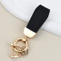 Short black goat grain leather keychain with elegant gold metal ring clasp - Gold-black / Individually Packaged Frosted Bags