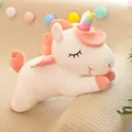 Cute white unicorn plush toy with soft pink mane and colorful rainbow horn for girls - Cool White