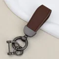 Premium goat grain brown leather car keychain with gunmetal hardware SKU variant - Independent Matte Bag Packaging / Pearl Matte Gun-Coffee