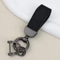 Black goat grain leather car keychain with gunmetal grey multi-functional metal ring - Independent Matte Bag Packaging / Pearl Matte Gun-Black