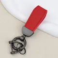 Red goat grain leather car keychain with matte gunmetal rings for men and women - Independent Matte Bag Packaging / Pearl Matte Gun-Red