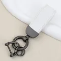 Premium white goat grain leather car keychain with stylish dark grey gunmetal rings - Independent Matte Bag Packaging / Pearl Matte Gun-White