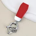 Red goat-textured leather keychain with silver metal horse-eye buckle - Independent Matte Bag Packaging / Silver-Red