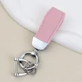 Elegant pink goat pattern leather car keychain with silver metal D-ring and hardware - Independent Matte Bag Packaging / Silver-Pink