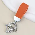 Orange goat pattern leather car keychain with silver metal rings and D-buckle - Independent Matte Bag Packaging / Silver-Orange