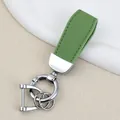 Green goat grain leather car keychain with silver metal D-ring and small circular rings - Independent Matte Bag Packaging / Silver-Green