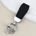 High-quality short goat texture leather car keychain with polished silver metal D-ring buckle - Independent Matte Bag Packaging / Silver-Black