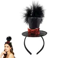 Sequin mini witch top hat headband with red bow and black feathers for Halloween party - Black Hat with Red Sequin Bowknot