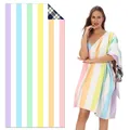 Toalla de playa de microfibra de doble cara con rayas arcoíris pastel y reverso de cuadros. - STJ-003-TW3 / 80*160cm (en Venta)