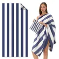 Navy blue and white striped double-sided microfiber beach towel with matching pouch - STJ-003-TW7 / 80*160cm (in Stock)