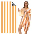 Dual-sided microfiber beach towel with orange stripes and matching pouch. - STJ-003-TW8 / 80*160cm (in Stock)