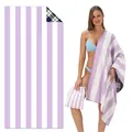 Purple and white striped double-sided velvet beach towel with matching storage bag - STJ-003-TW9 / 80*160cm (in Stock)