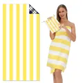 Yellow and white striped double-sided fleece beach towel with matching storage pouch - STJ-003-TW11 / 80*160cm (in Stock)