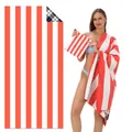Premium red and white striped double-sided velvet beach towel with a matching pouch - STJ-003-TW13 / 80*160cm (in Stock)