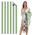 Double-sided microfiber beach towel with green stripes and plaid pattern and carry bag - STJ-003-TW14 / 80*160cm (in Stock)