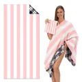Pink striped double-sided velvet beach towel with matching drawstring bag for sports - STJ-003-TW16 / 80*160cm (in Stock)