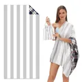Grey striped microfiber beach towel with plaid reverse side and matching storage bag - STJ-003-TW17 / 80*160cm (in Stock)