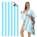 Large blue and white striped double-sided velvet beach towel with matching storage pouch - STJ-003-TW18 / 80*160cm (in Stock)