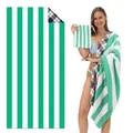 Double-sided microfiber beach towel with green stripes and plaid pattern with bag - STJ-003-TW19 / 80*160cm (in Stock)