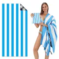 Blue and white striped double-sided velvet beach towel with matching storage bag - STJ-003-TW20 / 80*160cm (in Stock)