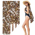 Premium double-sided leopard print microfiber beach towel with tiger stripe pattern - Tiger and Leopard Print Patchwork (STJ-003-SMY01) / 160cm x 80cm