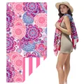 Bohemian mandala paisley pattern double-sided fleece beach towel worn by a female model - STJ-003-SMY02 / 80*160cm (in Stock)