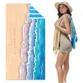 Double-sided velvet beach towel featuring a scenic ocean wave print and summer slogan - Beach Waves (SMRSTJ-SM01) / 160cm x 80cm